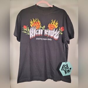 Black Short Sleeve Tee with Flame Graphic Design